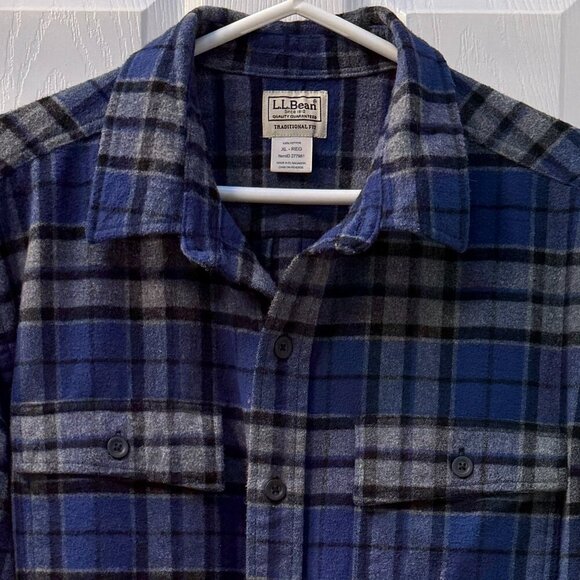 Vintage L.L. Bean Chamois Blue Plaid Flannel Button-Front Shirt Size XL-Reg - Picture 2 of 6